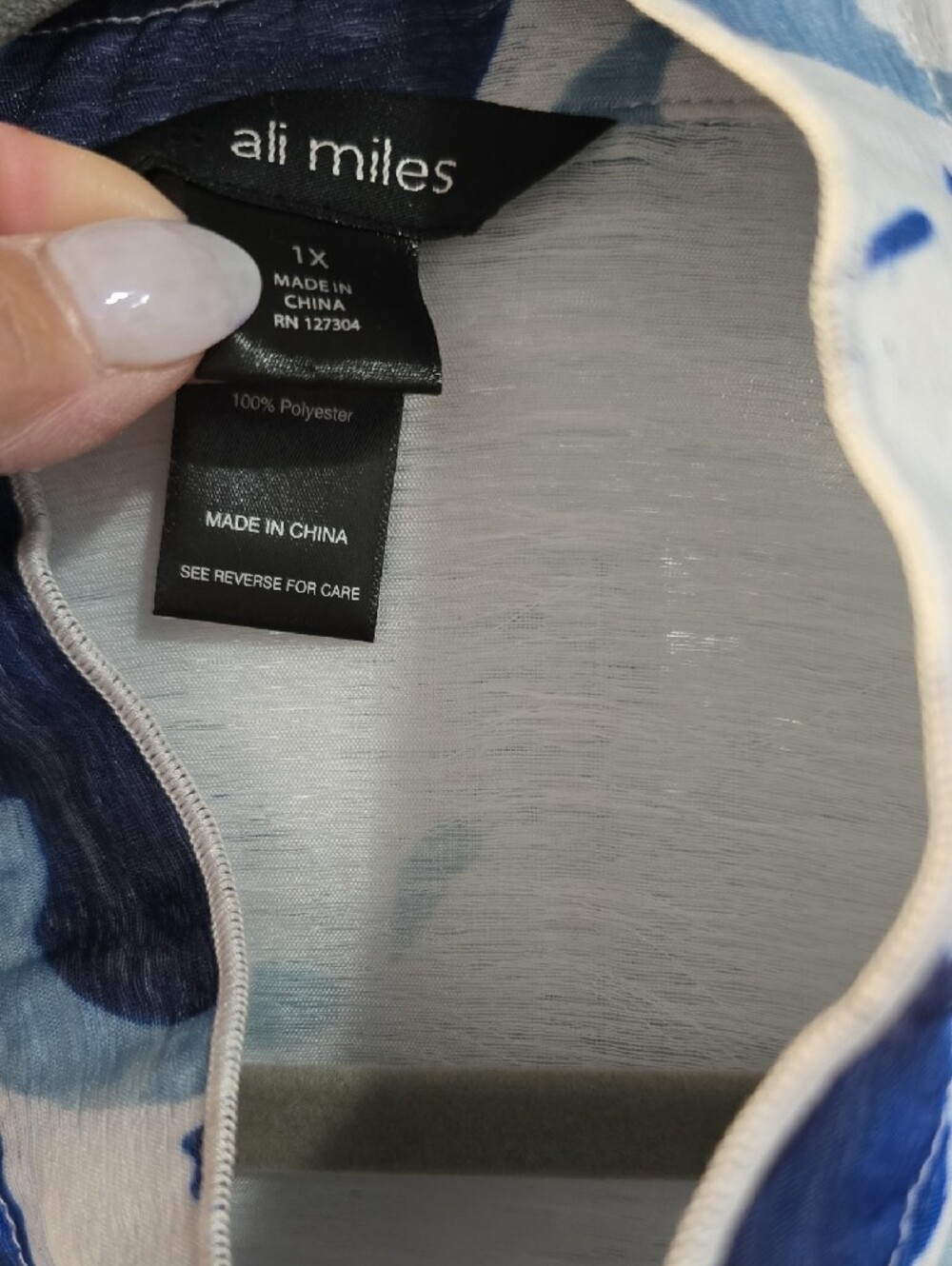 Ali Miles 1X Gorgeous Semi Sheer Ethereal Blue&White Floral Blouse (Flaw) - Picture 2 of 7